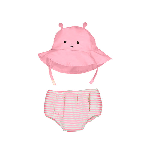 Pink Bug Swim Diaper & Hat Set