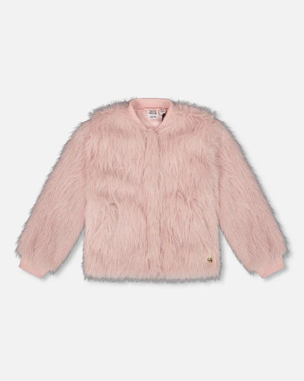 Silver Pink Faux Fur Coat