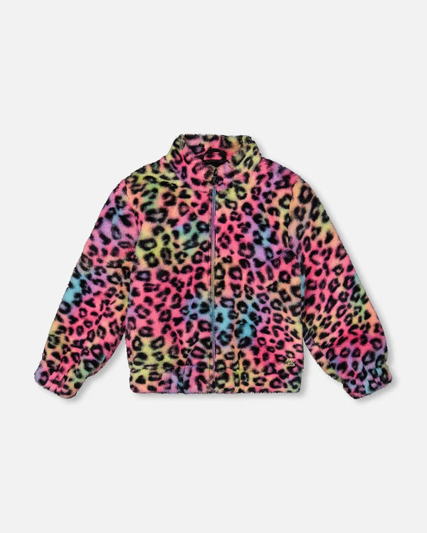 Rainbow Leopard Fuz Fur Zip Jacket