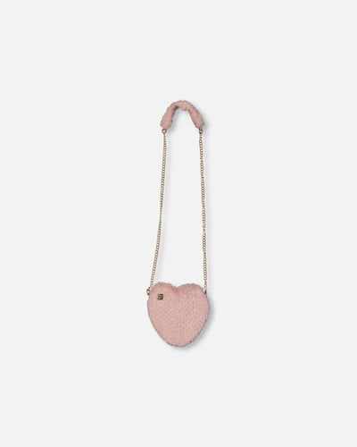 Silver Pink Faux Fur Heart Shoulder Bag