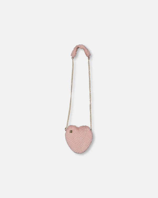 Silver Pink Faux Fur Heart Shoulder Bag