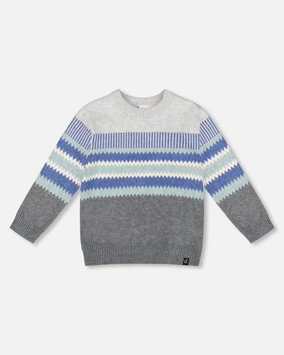 Blue Grey Chevron Stripe Baby Sweater