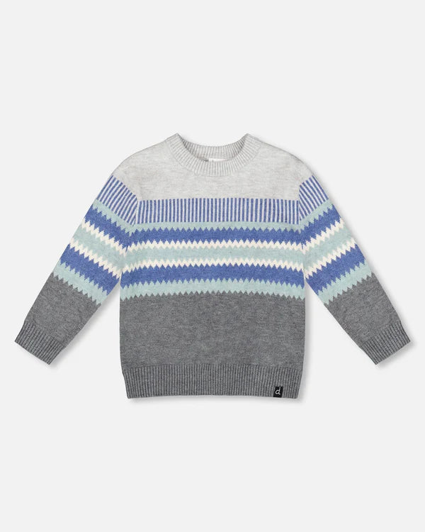 Blue Grey Chevron Stripe Baby Sweater