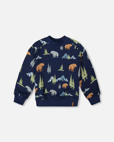 Navy Printed Bears Pullover