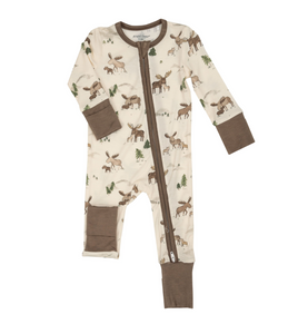 Moose Family Two Way Zip Footie Romper