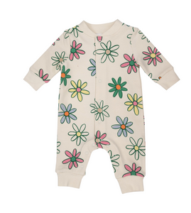 Painted Daisies Baseball Collar Romper