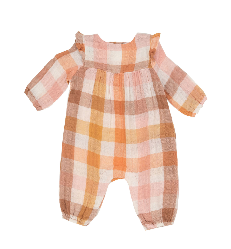Harvest Plaid Ruffle Sleeve Romper