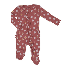 Daisy Dot Two Way Ruffle Zip Footie