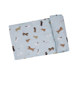 Blue Doggies Bamboo Swaddle