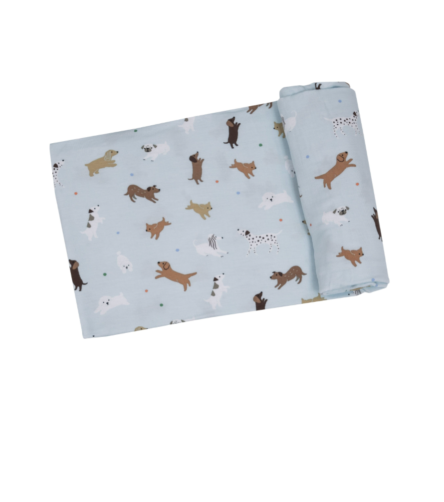 Blue Doggies Bamboo Swaddle