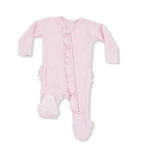 Veiled Pink Ruffle 2 Way Zipper Footie