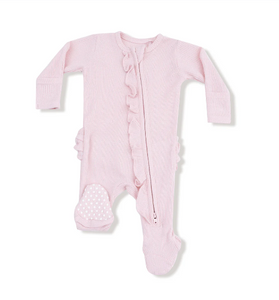 Veiled Pink Ruffle 2 Way Zipper Footie