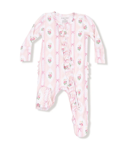 Ogee Lace Floral Ruffle 2 Way Zipper Footie