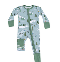 Load image into Gallery viewer, Winter Fun Skiers 2 Way Zipper Footie