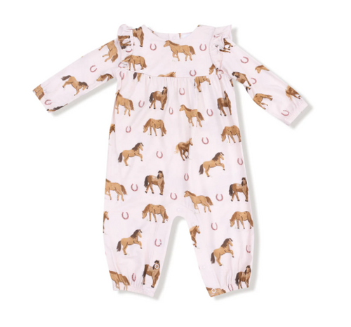 Pink Horses Ruffle Sleeve Romper
