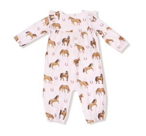 Pink Horses Ruffle Sleeve Romper