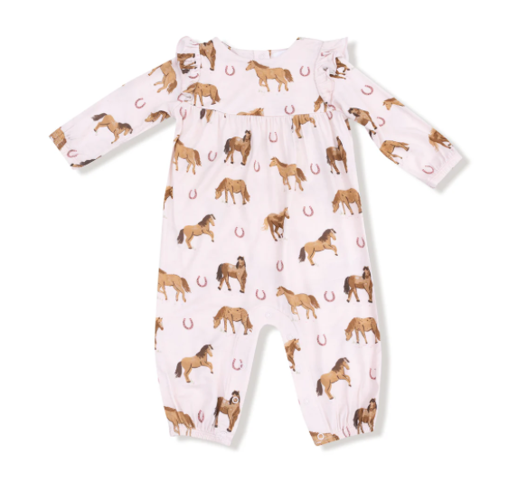 Pink Horses Ruffle Sleeve Romper