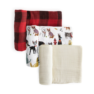Woof Cotton Muslin Swaddle Blanket Trio