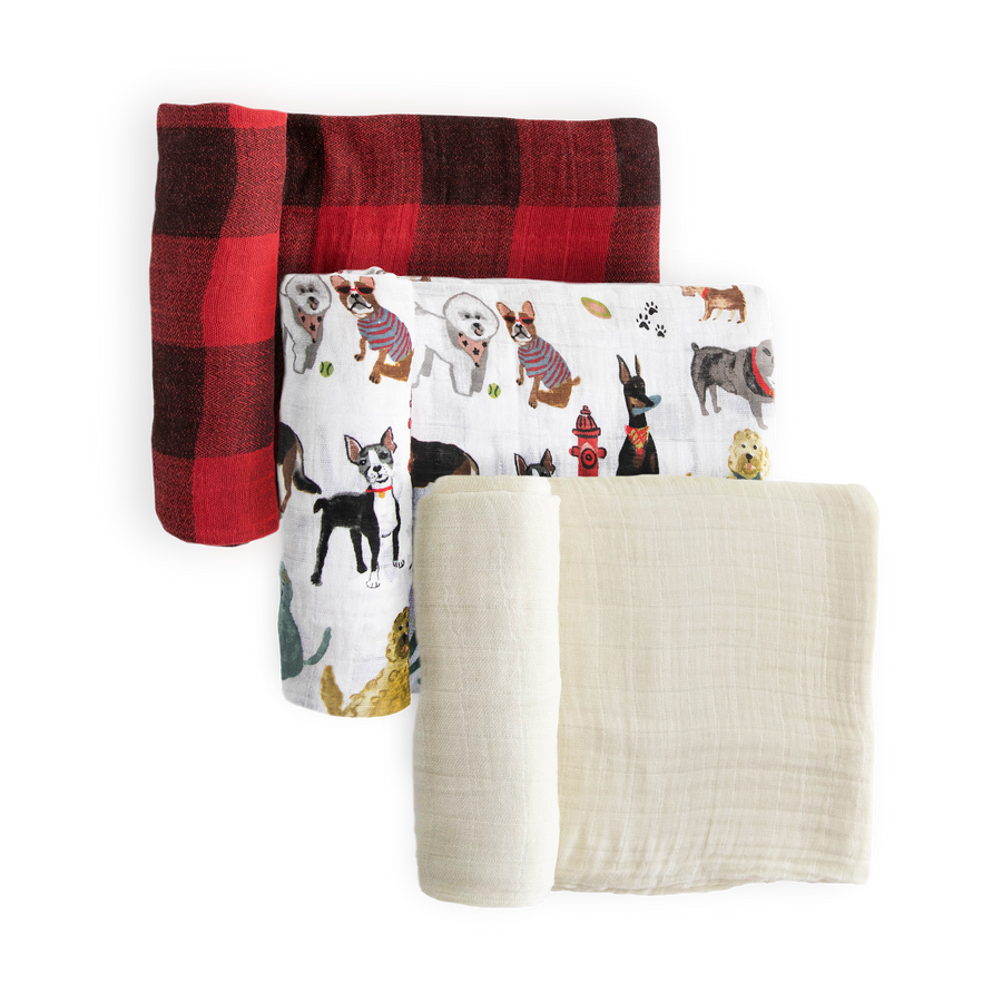Woof Cotton Muslin Swaddle Blanket Trio