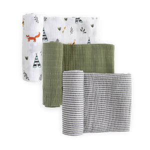 Forest Friends Cotton Muslin Swaddle Blanket Trio