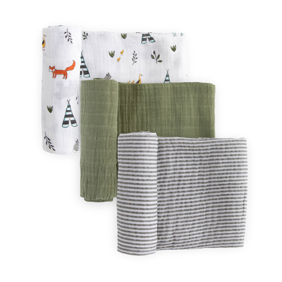 Forest Friends Cotton Muslin Swaddle Blanket Trio