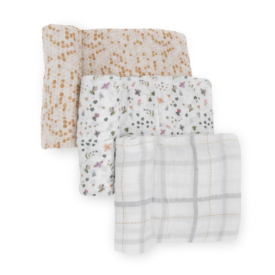 Garden Bees Muslin Swaddle Blanket Trio
