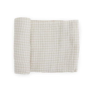Tan Gingham Cotton Muslin Swaddle