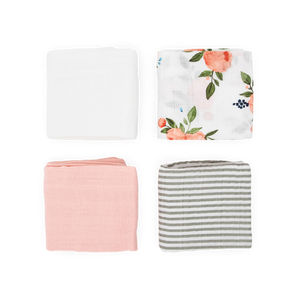 Watercolor Roses Cotton Muslin Squares 4 Pack