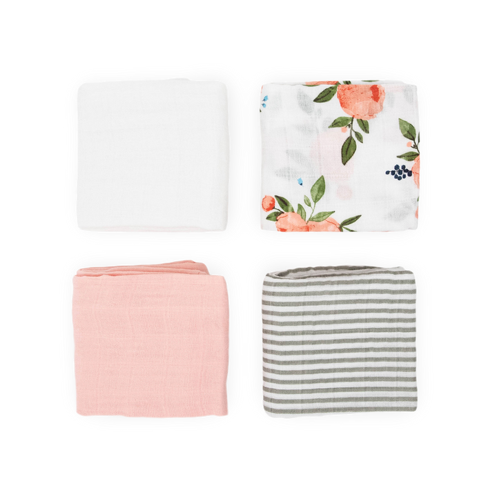 Watercolor Roses Cotton Muslin Squares 4 Pack