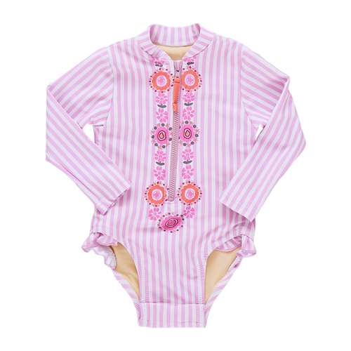 Baby Arden Suit Pink Faux Embroidery Stripe