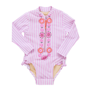 Baby Arden Suit Pink Faux Embroidery Stripe