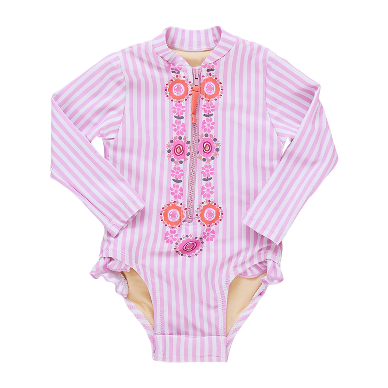 Baby Arden Suit Pink Faux Embroidery Stripe