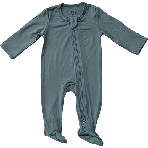 Dusty Blue Bamboo Zipper Footie