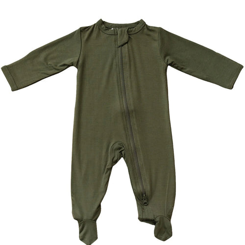 Olive Bamboo Zipper Footie