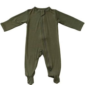 Olive Bamboo Zipper Footie