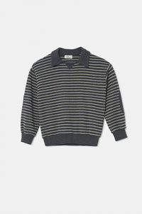 Dark Grey Stripe Polo Long Sleeve Sweater