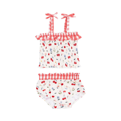 Watercolor Cherries+Gingham Set