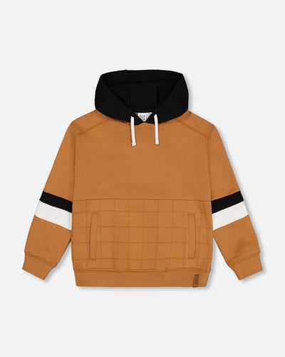Rust Black Fleece Hoodie With Quilted Pocket