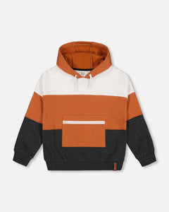 Caramel Colorblock Hoodie With Zipper Pocket