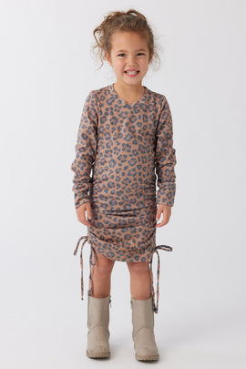 Leopard Long Sleeve Ruched Dress