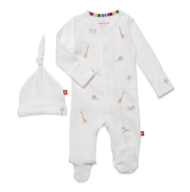 White Serene Safari Embroidered Footie