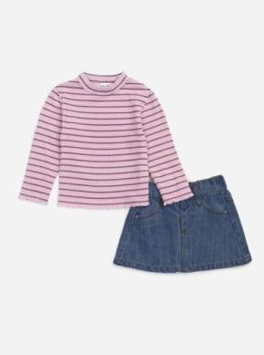 Berry Stripe Denim Skirt Set