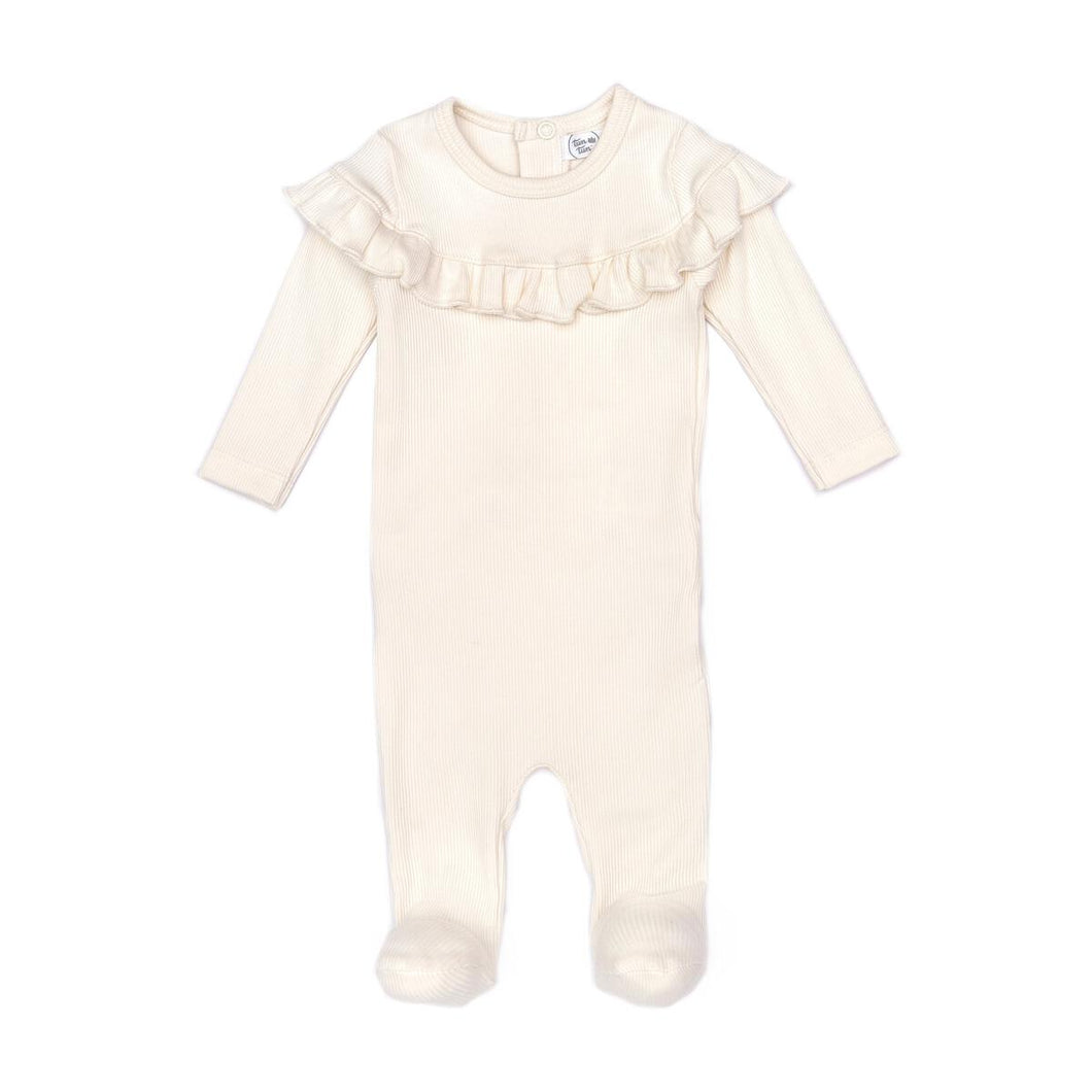Natural Ribbed Emma Ruffle Footie