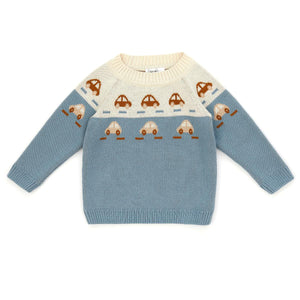 Steel Blue Cars Knit Baby Sweater