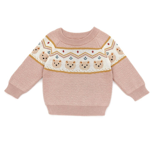Silver Pink Bears Baby Sweater