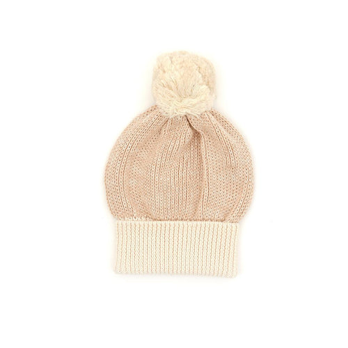 Beige Marl Pom Pom Beanie
