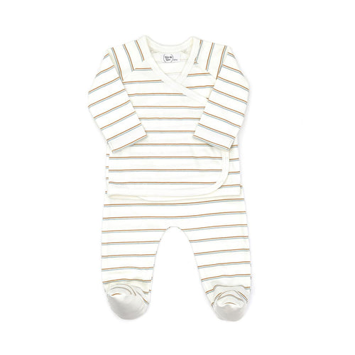 Natural Light Blue Stripe Stripe Baby Kimono Set