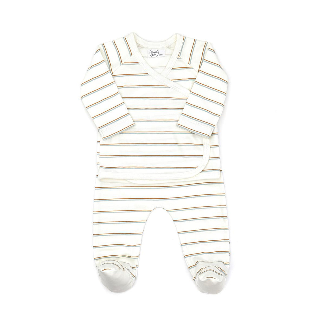 Natural Light Blue Stripe Stripe Baby Kimono Set