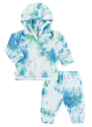 Blue Green French Terry Hooded Baby Set