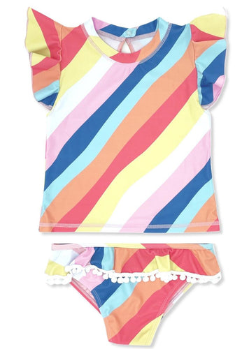East Cape Stripe Seashell Short Sleeve Baby Ruffle Swim Set